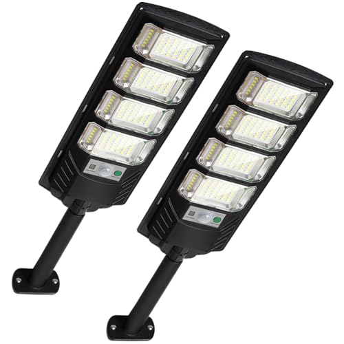 TINSUM Lampione Stradale Solare Integrato 2 Pezzi, 2000 Lumen IP65 192LED con Sensore Crepuscolare sensore di movimento e crepuscolare luce bianoc freddo 6500k Illuminazione esterno Giardino Cortile