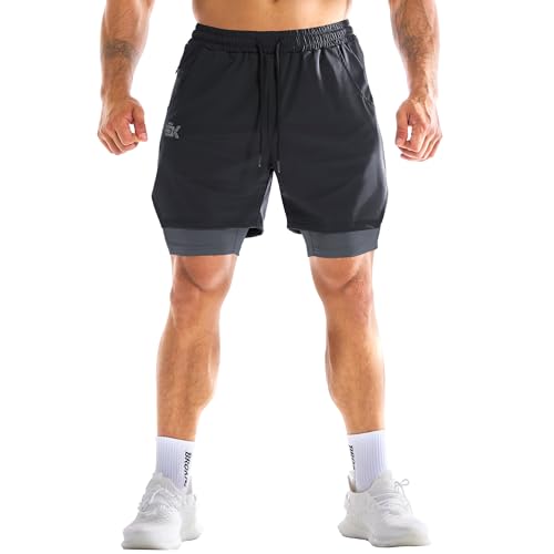 BROKIG Men's Liner Gym Shorts, Lightweight Sport Running Training Tennis Exercise Short with Zip Pocket (Large, Black) - Image 7