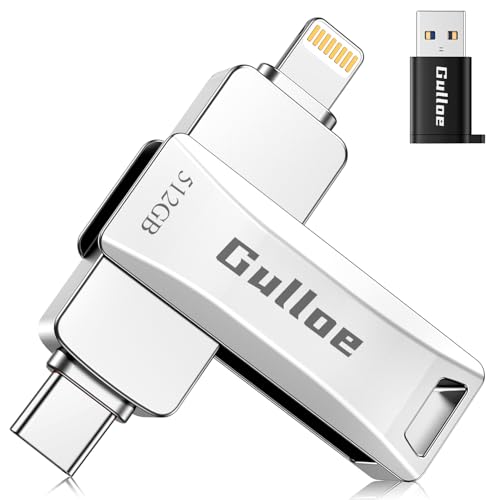 Gulloe 512GB Flash Drive Intended for iPhone, Plug and Play, No Application Required, Memory Stick Storage for Photos and Videos Backup, Compatible with iPhone iPad Android PC (Metal Silver)