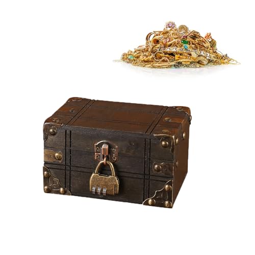 Vintage Wooden Treasure Chest,Pirate Storage Box with Padlock Decorative Keepsake Box Vintage Handmade Decorative Storage Box for Home Decor Jewelry Storage Jewellery Toy Halloween Christmas Gifts