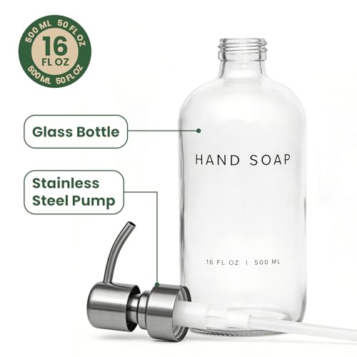 Image of 16 Oz Soap Dispense with Rust Proof Stainless Steel Pump Classic Decor for Bathroom Kitchen Farmhouse Decor Great for Essential Oils, Lotions, Liquid Soaps