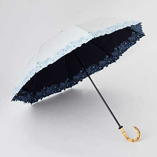 日傘 UVカット 100 遮光 遮熱 折りたたみ傘 晴雨兼用 ラミネート生地 クールプラス【LIEBEN-0523】花柄刺繍 ホワイト 3枚目