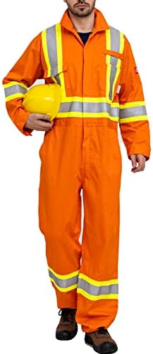 WORK IDEA Flame Resistant FR Coverall Men's High Visibility Hi Vis Coverall Reflective Action Back Jumpsuit with Muti Pockets, Oversized Fit(Orange,XL)