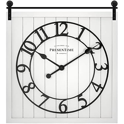 Presentime & Co Farmhouse Barn Door Clock, Shiplap Style, Cream White Color, Silent No Ticking, 3D Arabic Numeral, 23" H x 21" W. Home Decoration/Wall Decoration/Farmhouse Décor. Cover