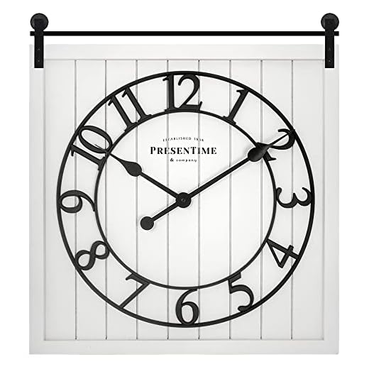 Presentime & Co Farmhouse Barn Door Clock, Shiplap Style, Cream White Color, Silent No Ticking, 3D Arabic Numeral, 23" H x 21" W. Home Decoration/Wall Decoration/Farmhouse Décor.