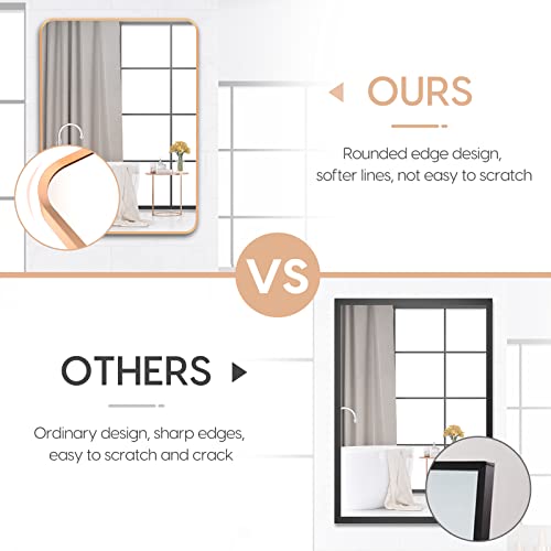 Klc 24 X 36 Inch Rose Gold Bathroom Mirror Brushed Metal Frame For Vanity, Rounded Corner Rectangle Thin Frame Wall Mounted Mirror For Bathroom (Horizontal Or Vertical) #TOP4
