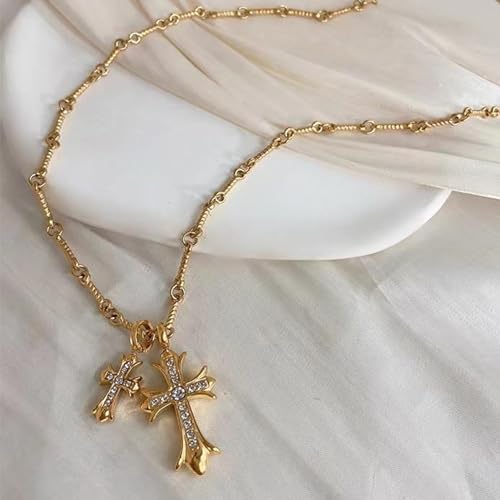 Women's Double Cross Necklace Gold Chunky Cross Necklace Celtic Cross Necklace Women Mens Gothic Cross Necklace Cz Trendy Chain Gold Plated Necklaces4