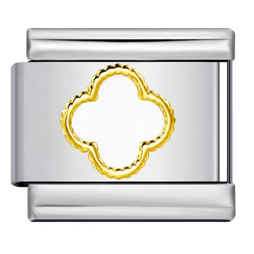 Trébol de cuatro hojas en pulsera de eslabones italianos 9mm de acero dorado para diario