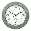 La Crosse Clock 433-3020 8-inch Indoor/Outdoor Sage Green Quartz Wall Clock with Temperature