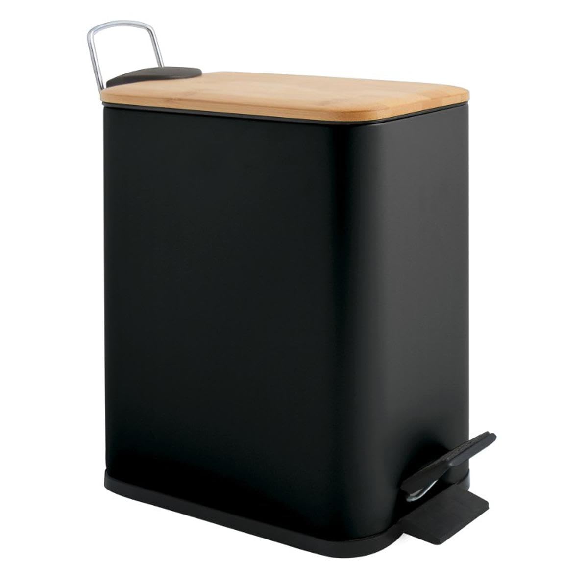 Spirella Erik Cosmetic Bin, 5 Litres, Stainless Steel with Soft-Close Mechanism and Inner Bucket, Bathroom Bin, Soft Close Bin, Black Bamboo