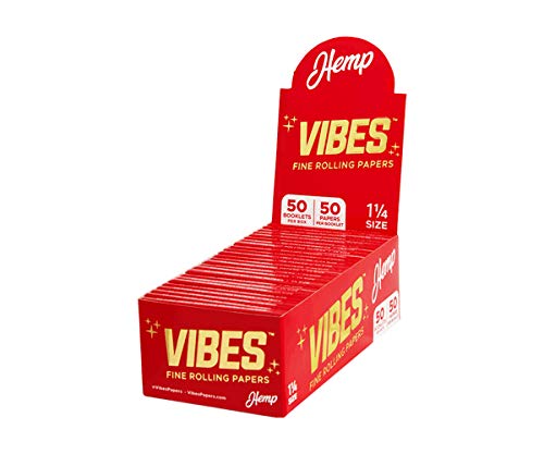 Vibes Rolling Papers 1.25 Natural Hemp Paper With Chlorine Free Technology And Arabic Gum 50 Count Display Box (50 Sheets Per Pack) #TOP5