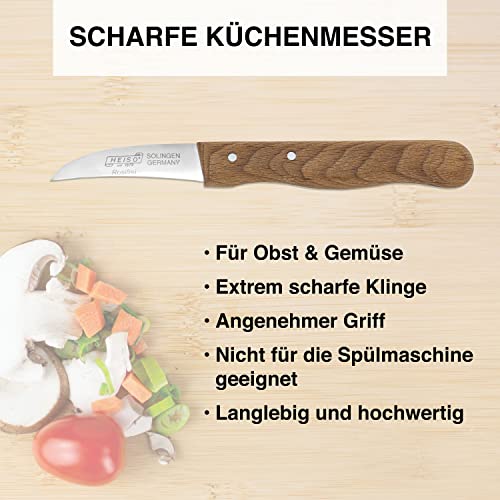 Foto von HEISO Gemüsemesser - Scharfes Messer aus rostfreiem Stahl & gebogener Klinge - Schälmesser Made in Solingen - Traditionsmesser mit kostenlosem Nachschleifservice