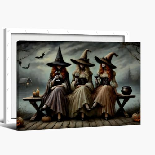 Witch Sisters Halloween Wall Art Three Elegant Makeup Witches with
