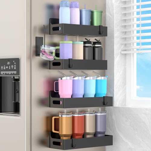 Image of HuggieGems Magnetic Water Bottle Holder for Fridge Black, 4 Pack