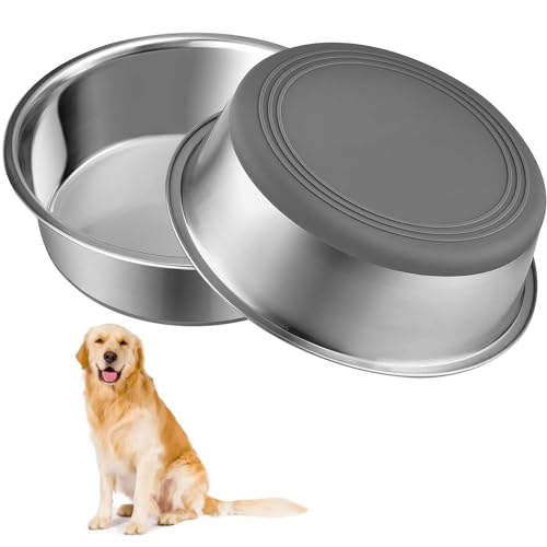 Stainless Steel Dog Bowls Metal Large Dog Water Bowl - Food Grade, BPA Free, with Anti-Slip Silicone Bottom for Wet and Dry Foods for Medium to Large Dogs, Easy to Clean (1.75 Litre Each, Set of 2)