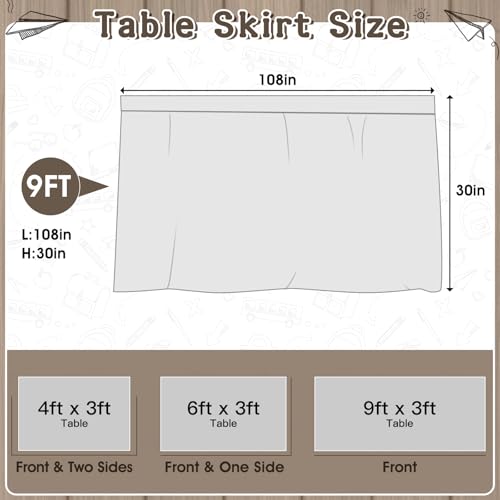 Image of 9FT White Shiplap Table Skirt Teacher Desk Skirt Classroom Table Cover for Back to School Decor Rectangle Tablecloth for Farm Birthday Party Decorations Home Dorm Office Bookcase Cabinet Shelf