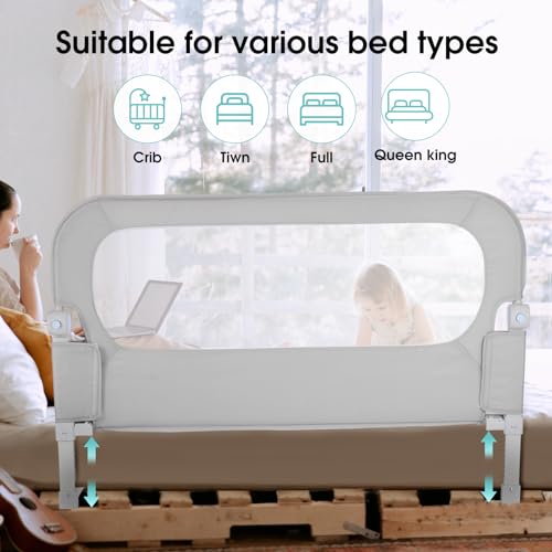 Baby Bed Rail Guard for Toddlers - 47\" Toddler Bed Rails for Queen, Full, King, Twin, Crib, Bunk Size Bed Adjustable Heights & Swing Down Bedrail Extral Tall Child Safety Side Railing Guards for Kids - Thumbnail 4