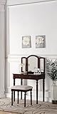 Poundex F4158 Bobkona Tania Tri-fold Mirror Vanity Set with Stool, Espresso