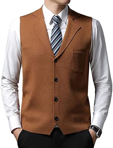 yoeasy Men's Cashmere Wool Blended Button Vest Relax Fit Lightweight V-Neck Sweater Cardigan Sweater (Large, Brown)
