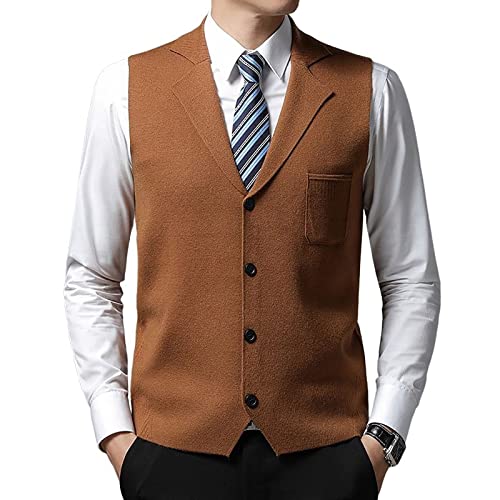 Yoeasy Men's Cashmere Wool Blended Button Vest Relax Fit Lightweight V-Neck Sweater Cardigan Sweater (Large, Brown) #TOP12