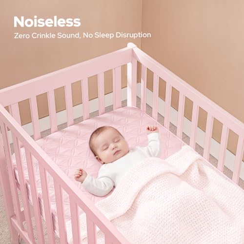 Image of BEDLORE Waterproof Crib Mattress Protector 2-Pack Soft Pink 52 inchx28 inch | Soft and Breathable Crib Mattress Pad Cover Noiseless Machine Washable Protector for Standard Baby Toddler Bed