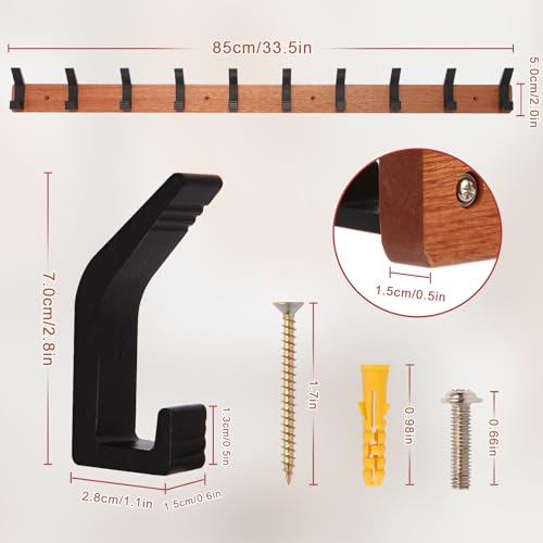 Ibosins LWCR10 Coat Rack Wall Mount, 33.5'' Long, Entryway Coat Hanger, Wood Coat Rack With 10 Double Hooks, Wall Hooks For Hanging Coat, Scarf, Bag, Towel thumb #1