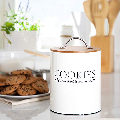 D'lifeful Farmhouse Cookie Jars For Kitchen Counter With Airtight Seal Bamboo Lid - Decorative Tin Cookie Jar With Lids - Storage Container For Cookies And Baking Supplies #TOP2