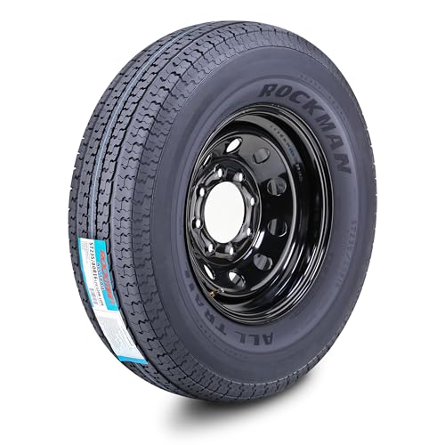 ROCKMAN Trailer Tire Wheel Assembly ST235/80R16 10-Ply E 123M 8 Lug on 6.5 PCD Black Mod Rim