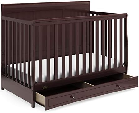 Graco Asheville 4-in-1 Convertible Crib with Drawer (Espresso) – GREENGUARD Gold Certified, Crib with Drawer Combo, Full-Size Nursery Storage Drawer, Converts to Toddler Bed, Daybed and Full-Size Bed