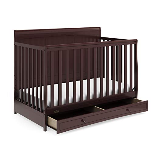 Graco Asheville 4-in-1 Convertible Crib with Drawer - Full-Size Storage Drawer, Crib Easily Converts to Daybed, Toddler Bed, and Full-Size Bed, Espresso