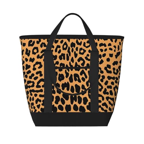WANLON Bolsa de mano aislada de gran capacidad con estampado de leopardo, reutilizable, hombro ajustable, perfecta para el trabajo, picnic y viajes, Black, Talla única