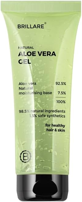 Brillare Aloe Vera Gel for Skin, Face & Hair | Natural Hydration, Soothing & Frizz Control | Pure Aloe Vera Gel for Glowing Skin & Smooth Hair