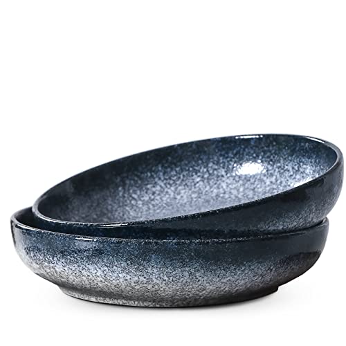 Ceramic Large Salad Bowls 10 Inch, Big Serving Bowls, Porcelain Round Platters, Gift For Housewarming, Microwave & Dishwasher Safe, Blue #TOP8