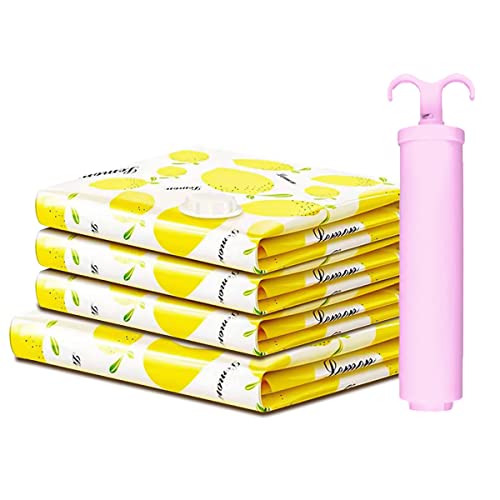 NEYBOTT Vakuumierbeutel Kleidung mit Zitronendeodorant und Handpumpe,Effektiv 80% Platz Komprimieren,Der Vakuumbeutel für Bettdecken Besteht aus Verdicktem Antibakteriellem Material(1 Groß, 3 Mittel) Cover