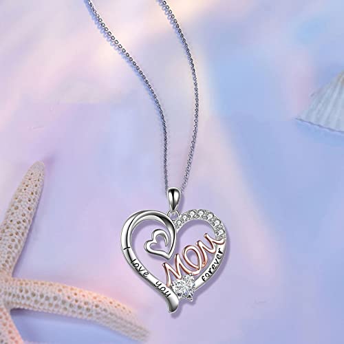 Collier maman or blanc 18K anti-ternissement pendentif coeur durable