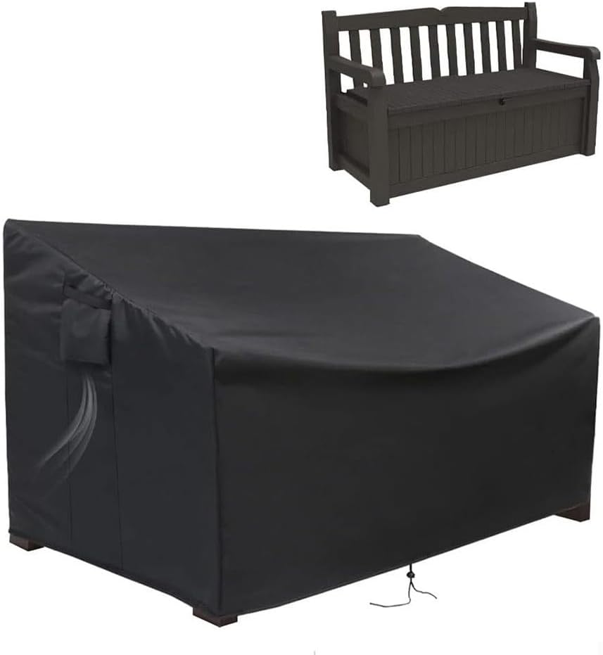 Capa de banco de armazenamento ao ar livre, resistente, Oxford 420D, impermeável, protetor de banco de jardim, com alças à prova de vento, resistente a UV para banco de terraço, preto (G)