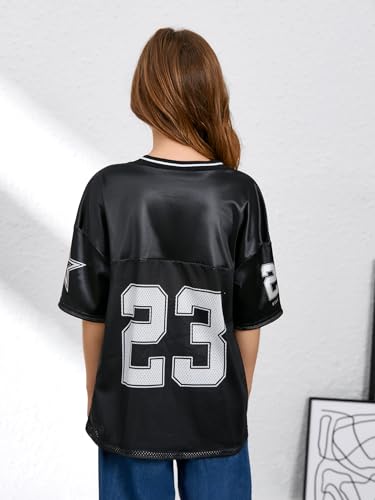 WDIRARA Girl's Number Graphic Jersey Shirts Short Sleeve V Neck Tees Oversized T-Shirt Tops2