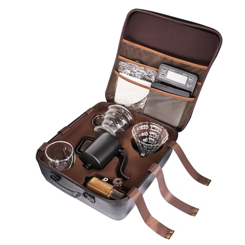SOTECH Pour Over Coffee Maker Set, Coffee Kettle Scale, Pour Over Coffee Dripper, Bean Grinder, Glass Server, Drip Cup, Filter Paper, All in 1, Traveling Camping Hiking
