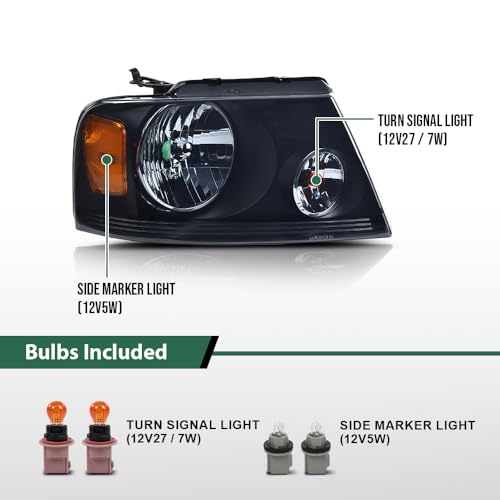Image of GRAND ORANGE Headlight Assembly Compatible with Ford F150 2004 2005 2006 2007 2008 / Fit Lincoln Mark LT 2006-2008 Driver & Passenger Side Headlamp Smoke lens Black Houing Amber Reflector