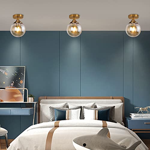 Kco Lighting 1 Light Flush Mount Ceiling Light Gold Mid Century Modern Light Fixture Globe Ceiling Light For Hallway Entryway Bedroom (Amber Glass Globe) #TOP6
