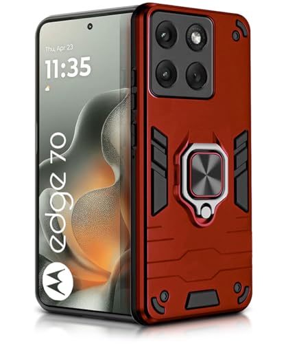 Image of WOW IMAGINE Shock Proof Back Case Mobile Cover for Motorola Moto Edge 70 5G 2025 | Back Cover Case (Tough Armor | Hybrid PC + TPU | Ring Holder & in-Built Kickstand | Red)