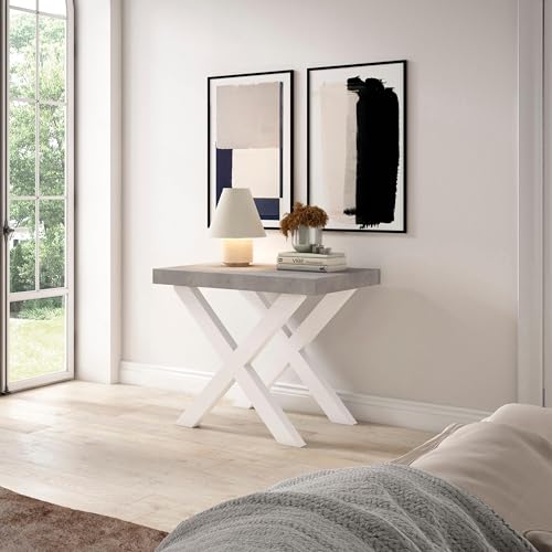 Miniatura 4 de Skraut Home Mesa Consola Extensible Mesa Comedor Plegable 160 Para 8 Comensales Patas Madera Maciza Estilo Moderno Cemento