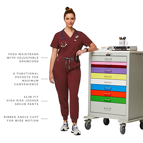 FIGS Zamora High Waisted Jogger Style Scrub Pants for Women - Burgundy, Regular M