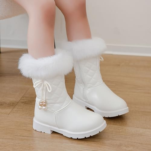 Girls Winter Snow Boots Furry Fuzzy Fluffy Warm Winter Booties Mid Calf Anti-Slip Outdoor Walking Boots Casual Shoes4