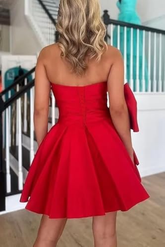Strapless Ruffle Satin Homecoming Dresses with Bow for Teens Short A-Line Prom Dress Mini Cocktail Party Gowns for Juniors2