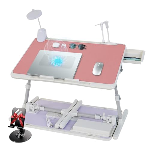 Image of iXTRA Adjustable Laptop Lap Desk with Cooling Fan USB Light for Adults 60x40cm,Pink