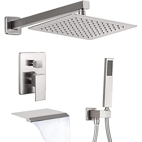 BANGPU Shower System Set, Brushed Nickel Rainfall Shower Faucet Cover
