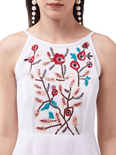 Image of Miss Chase Women's Off White Halter Neck Sleeveless Solid Embellished Maxi Dress