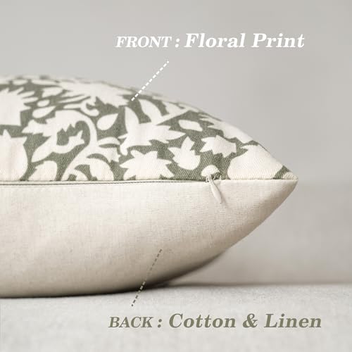 Image of Foindtower Set of 2 Decorative Neutral Floral Throw Pillow Covers Accent Farmhouse Cushion Covers Boho Vintage Pillowcase for Couch Sofa Bedroom Living Room Home Decor,24x24 Inch,Sage Green