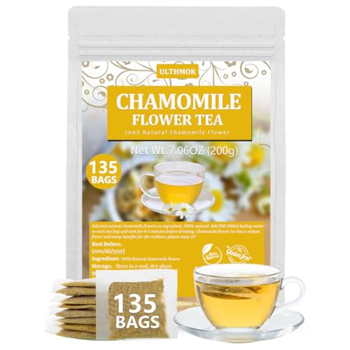 Image of 135 Premium Chamomile Tea Bags, Made with 100% Pure Natural Chamomile Flower, Caffeine Free & Non-GMO.